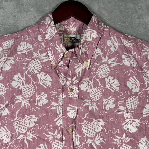 Reyn Spooner‎ Shirt Mens Large Pink Floral Hawaiian Short Sleeve Pineapple - Picture 1 of 7